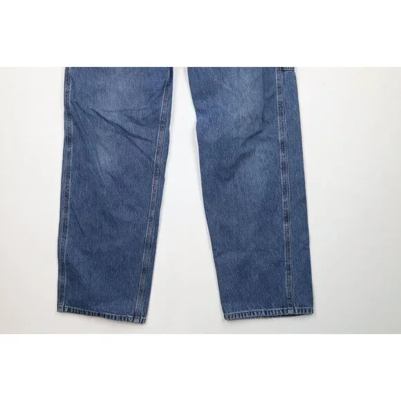 Vintage Carhartt Mens 32x32 Faded Spell Out Wide Leg Dungaree Denim Jeans Blue